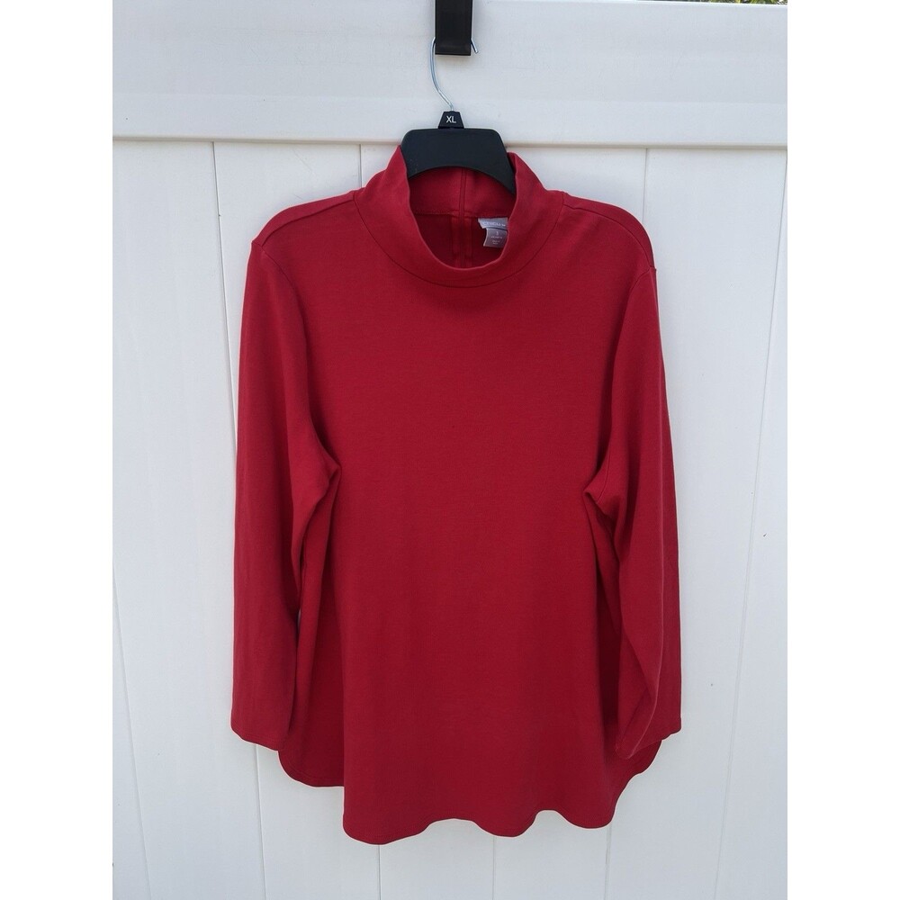 Chico's Top Womens 3 XL Stretch Mock Neck Red Long Sleeve Pima Cotton Sweater